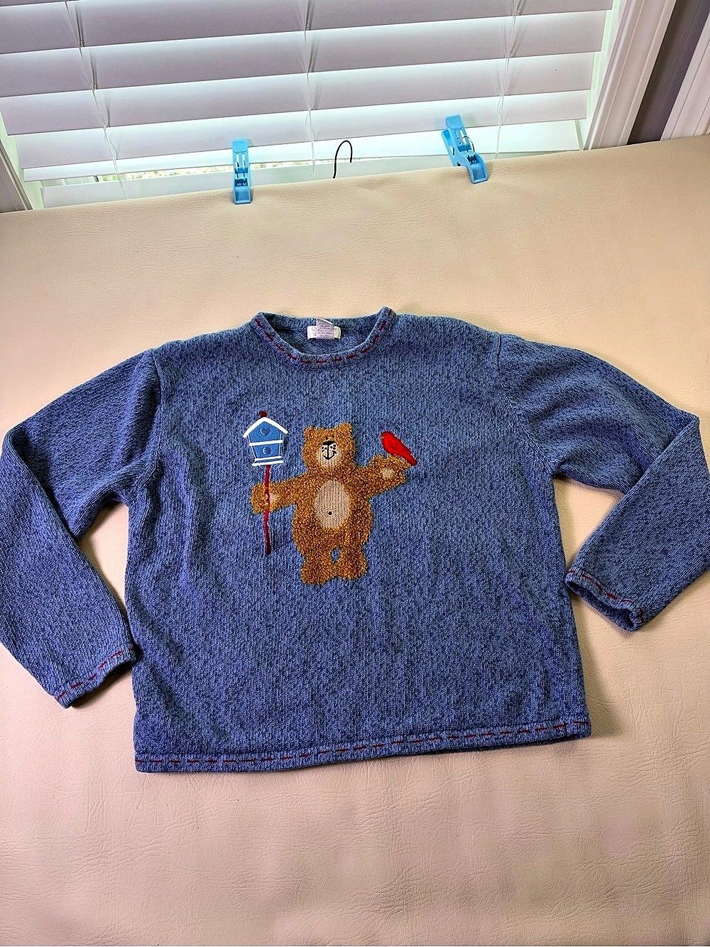 Christopher & Banks Bear Embroidered Blue Sweater women’s xl